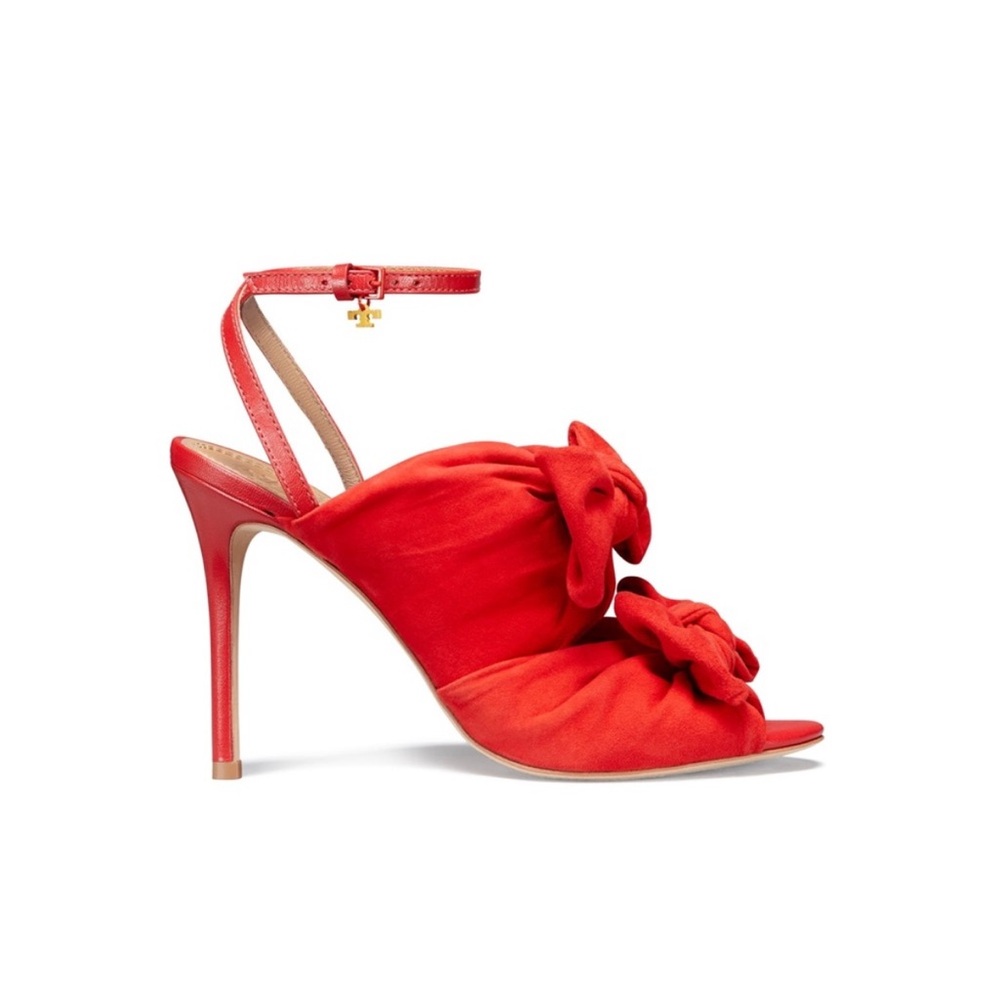 Tory Burch Eleanor 105MM Suede Knotted Sandal In Brilliant Red